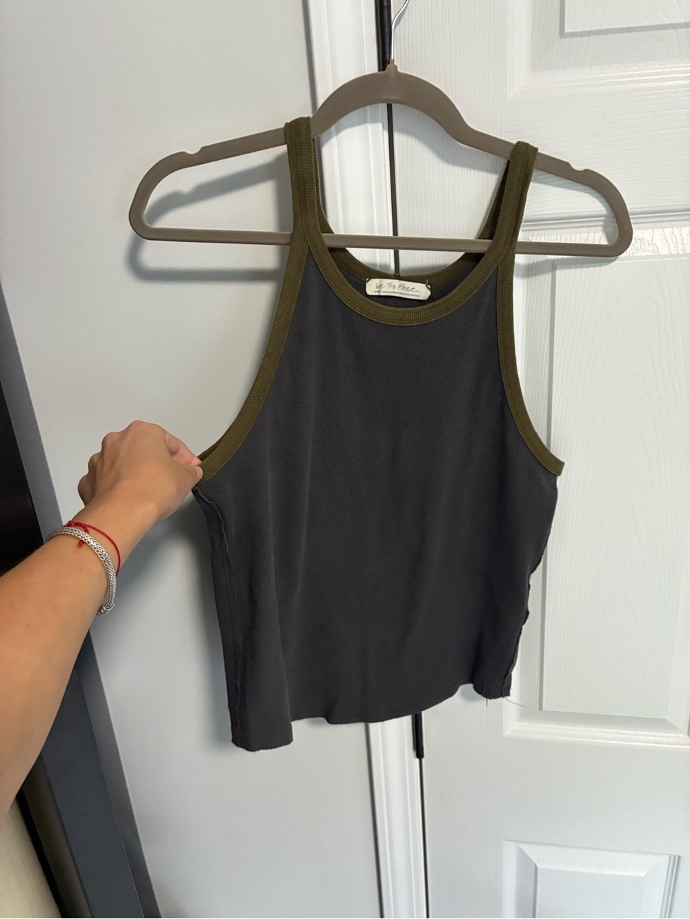 We The Free Black Tank with Olive Trim